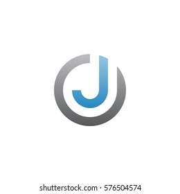 initial letter logo j inside circle shape, oj, jo, j inside o rounded lowercase blue gray