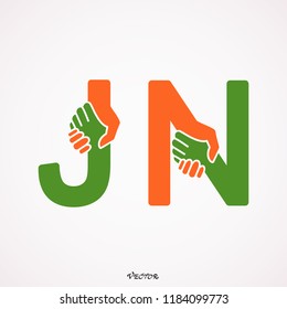 Initial letter logo j n, green Orange