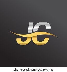 initial letter logo JC company name gold and silver color swoosh design. vector logotype for business and company identity.