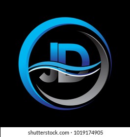 initial letter logo JD company name blue and grey color on circle and swoosh design. vector logotype for business and company identity.