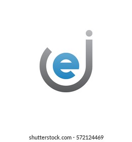 initial letter logo je, ej, e inside j rounded lowercase blue gray