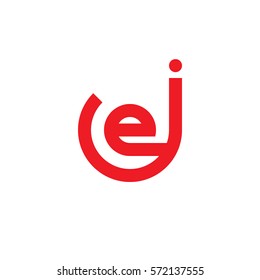 initial letter logo je, ej, e inside j rounded lowercase red flat