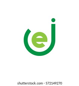 initial letter logo je, ej, e inside j rounded lowercase green flat