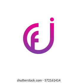 initial letter logo jf, fj, f inside j rounded lowercase purple pink