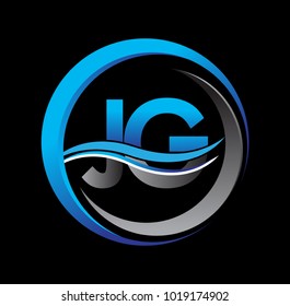 initial letter logo JG company name blue and grey color on circle and swoosh design. vector logotype for business and company identity.