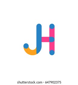 Initial letter logo JH overlapping round line, yellow blue magenta