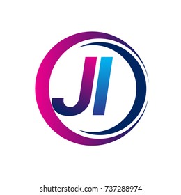 initial letter logo JI company name blue and magenta color on circle and swoosh design. vector logotype for business and company identity.