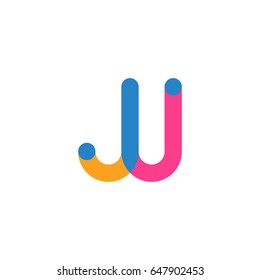 Initial letter logo JJ overlapping round line, yellow blue magenta