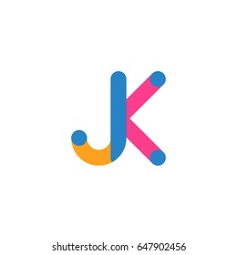 Initial letter logo JK overlapping round line, yellow blue magenta