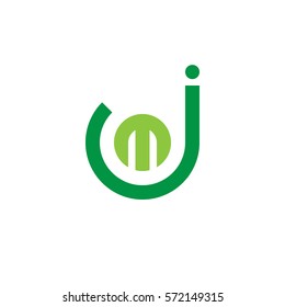 initial letter logo jm, mj, m inside j rounded lowercase green flat