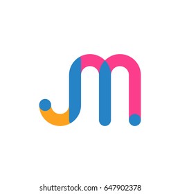 Initial letter logo JM overlapping round line, yellow blue magenta