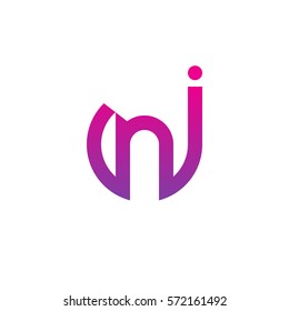 initial letter logo jn, nj, n inside j rounded lowercase purple pink