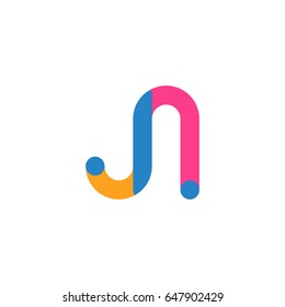 Initial letter logo JN overlapping round line, yellow blue magenta
