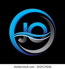 initial letter logo JO company name blue and grey color on circle and swoosh design. vector logotype for business and company identity.