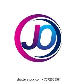 initial letter logo JO company name blue and magenta color on circle and swoosh design. vector logotype for business and company identity.