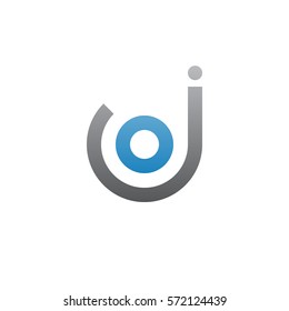 initial letter logo jo, oj, o inside j rounded lowercase blue gray