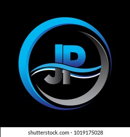 initial letter logo JP company name blue and grey color on circle and swoosh design. vector logotype for business and company identity.