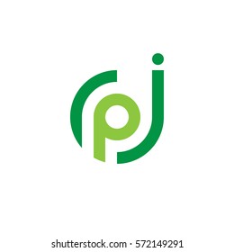 initial letter logo jp, pj, p inside j rounded lowercase green flat