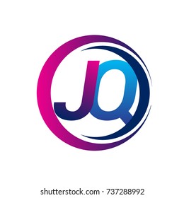 initial letter logo JQ company name blue and magenta color on circle and swoosh design. vector logotype for business and company identity.