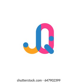 Initial letter logo JQ overlapping round line, yellow blue magenta