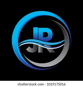 initial letter logo JR company name blue and grey color on circle and swoosh design. vector logotype for business and company identity.