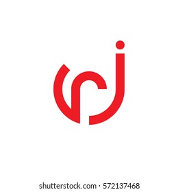 initial letter logo jr, rj, r inside j rounded lowercase red flat