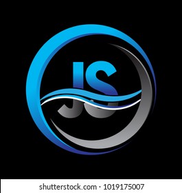 initial letter logo JS company name blue and grey color on circle and swoosh design. vector logotype for business and company identity.