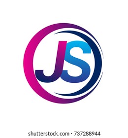 initial letter logo JS company name blue and magenta color on circle and swoosh design. vector logotype for business and company identity.