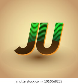 initial letter logo JU colored green and brown with striped composition, Vector logo design template elements for your business or company identity