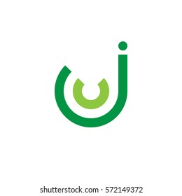 initial letter logo ju, uj, u inside j rounded lowercase green flat