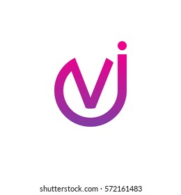 initial letter logo jv, vj, v inside j rounded lowercase purple pink