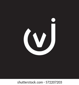initial letter logo jv, vj, v inside j rounded lowercase white black background
