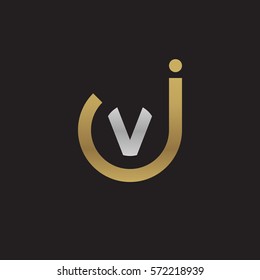 initial letter logo jv, vj, v inside j rounded lowercase logo gold silver