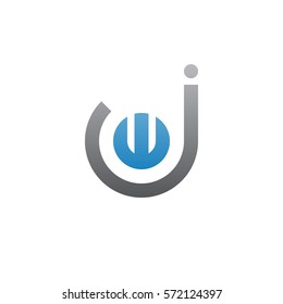 initial letter logo jw, wj, w inside j rounded lowercase blue gray