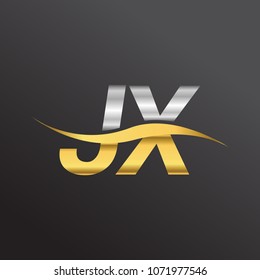 initial letter logo JX company name gold and silver color swoosh design. vector logotype for business and company identity.