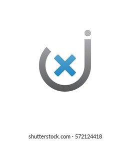 initial letter logo jx, xj, x inside j rounded lowercase blue gray
