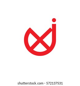 initial letter logo jx, xj, x inside j rounded lowercase red flat