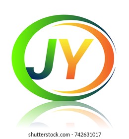 initial letter logo JY company name green and orange color on circle and swoosh design. vector logotype for business and company identity.