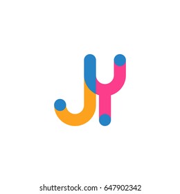 Initial letter logo JY overlapping round line, yellow blue magenta