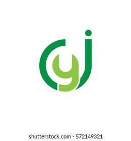 initial letter logo jy, yj, y inside j rounded lowercase green flat