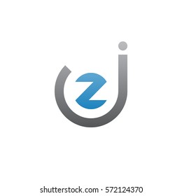 initial letter logo jz, zj, z inside j rounded lowercase blue gray