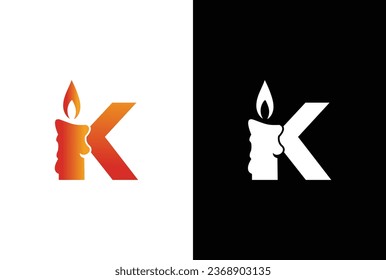 Erstmalige Buchstaben Logo K Kerze Logo Design. K-Kerzenlogo, Vektorsymbol. Candle Logo, Vektorgrafik Design.