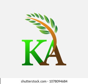 initial letter logo KA, Agriculture wheat Logo Template vector icon design colored green and brown.