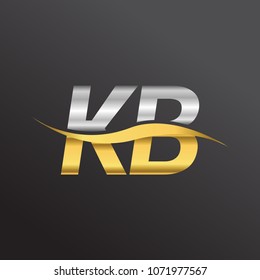 initial letter logo KB company name gold and silver color swoosh design. vector logotype for business and company identity.
