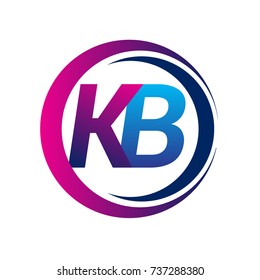 initial letter logo KB company name blue and magenta color on circle and swoosh design. vector logotype for business and company identity.