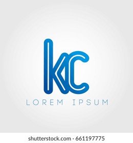 initial letter logo kc, outline lowercase blue logotype