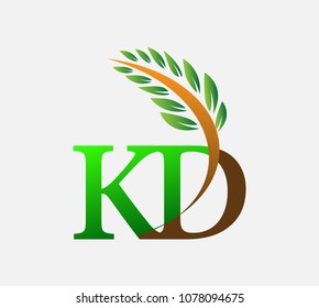 initial letter logo KD, Agriculture wheat Logo Template vector icon design colored green and brown.