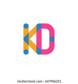 Initial letter logo KD overlapping round line, yellow blue magenta