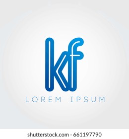 initial letter logo kf, k, f, fk, outline lowercase blue logotype