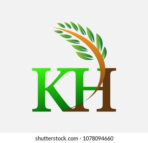 initial letter logo KH, Agriculture wheat Logo Template vector icon design colored green and brown.